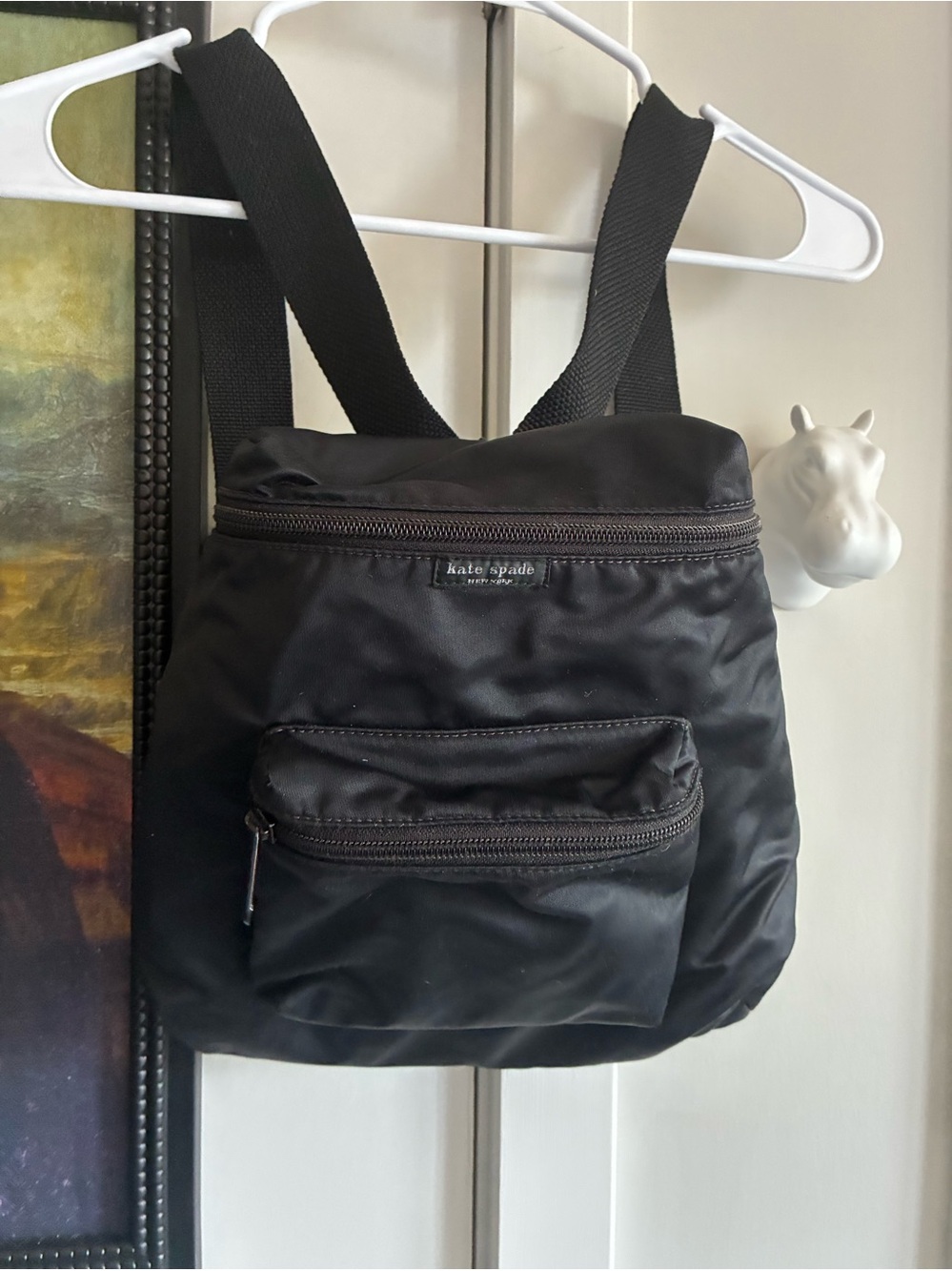 kate spade Black Nylon Backpack with Front Zip Pocket